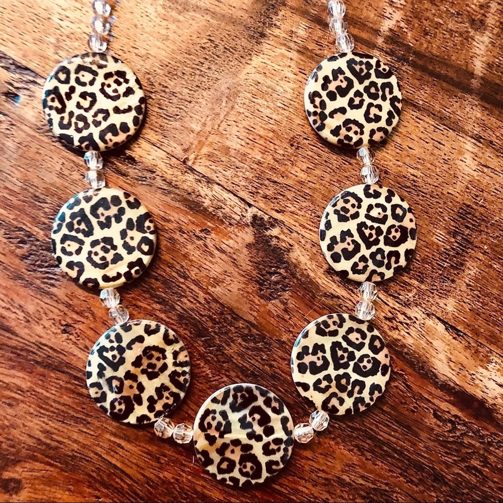 Leopard print statement necklace.
